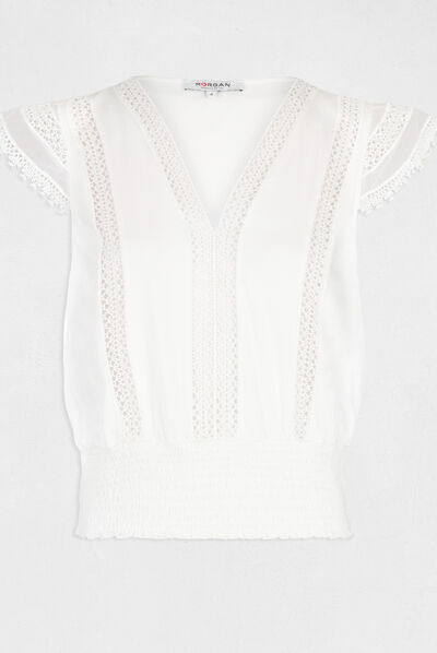 Short-sleeved t-shirt with lace ecru ladies'