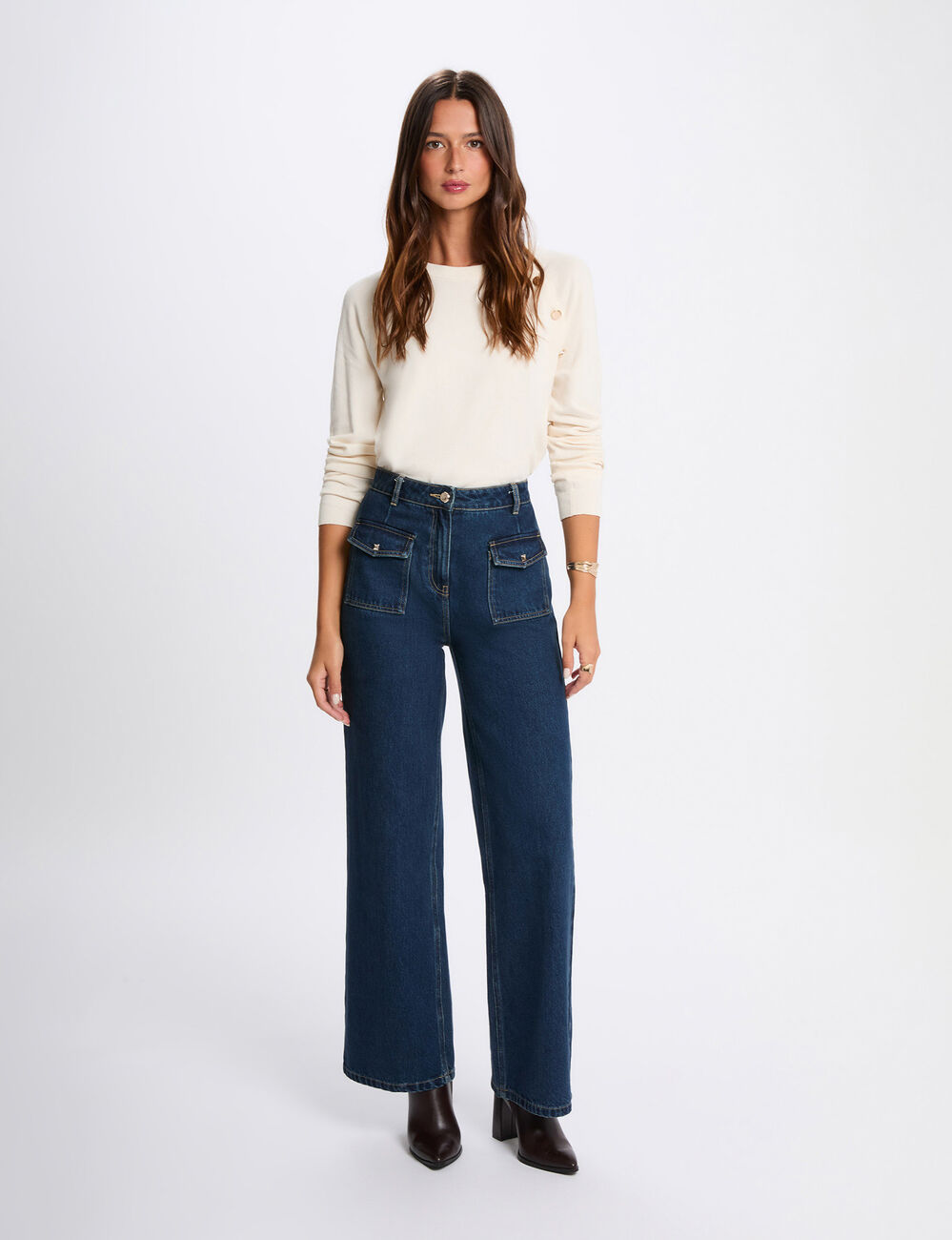 Fitted lightweight sweater ivory women