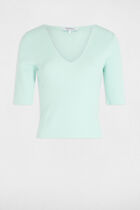 Pull col en V vert clair femme