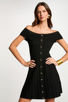 Robe tricot courte trapèze noir femme