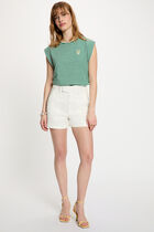 Striped embroidered t-shirt meadow green women