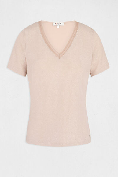 Short-sleeved t-shirt with V-neck pink ladies'