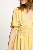 Pleated short dress light yellow women