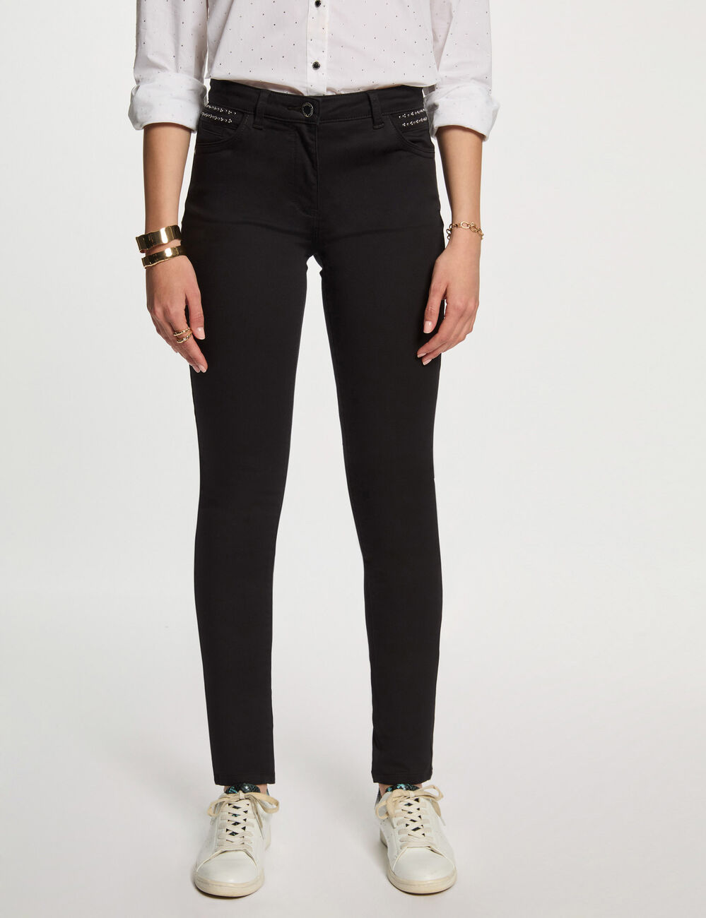 Slim trousers with wet effect black women