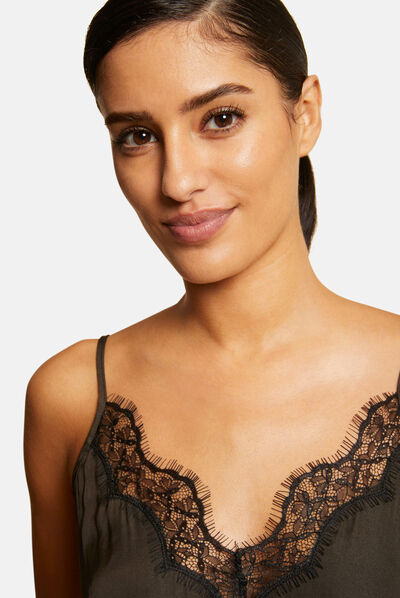 Blouse with thin straps and lace khaki green ladies'