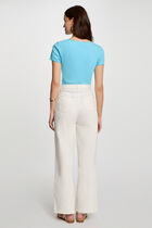 Short-sleeved ribbed t-shirt sky blue women