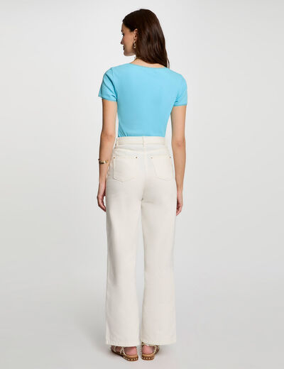 Short-sleeved ribbed t-shirt sky blue women