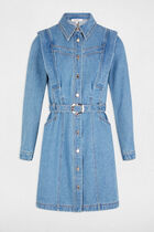 Fitted buttoned denim dress stone wash denim women