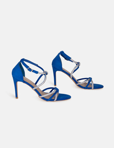 Sandals with heels and rhinestones blue women