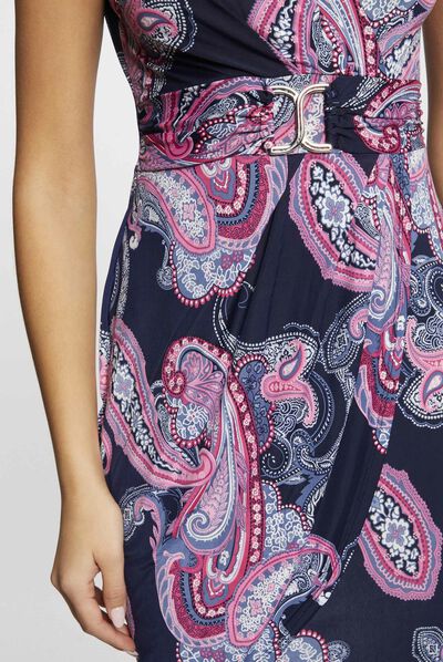 Draped fitted dress paisley print navy ladies'