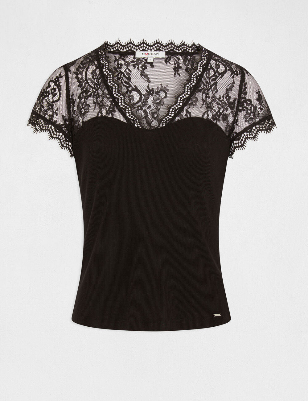 Short-sleeved t-shirt with lace black women