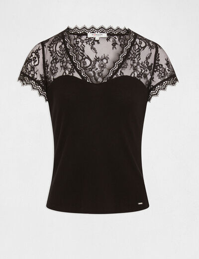 Short-sleeved t-shirt with lace black ladies'