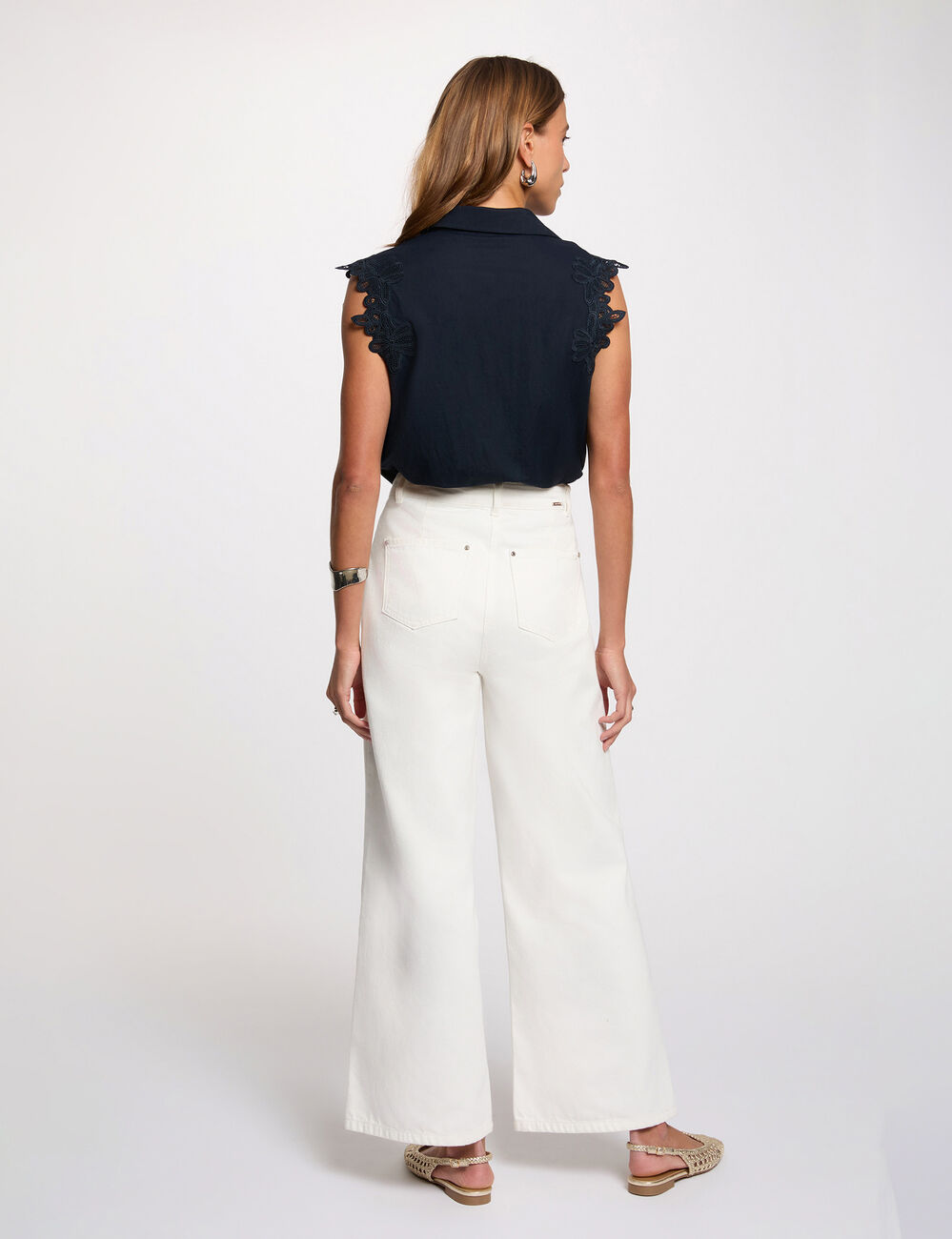 Sleeveless shirt navy blue women