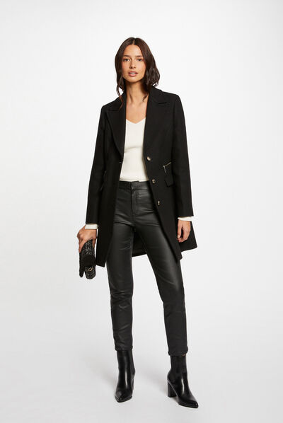 Waisted coat with zipped detail black ladies'