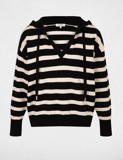 pull col en v a capuche noir femme Pull col en V à capuche noir femme