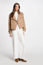 Buttoned short trenchcoat camel women