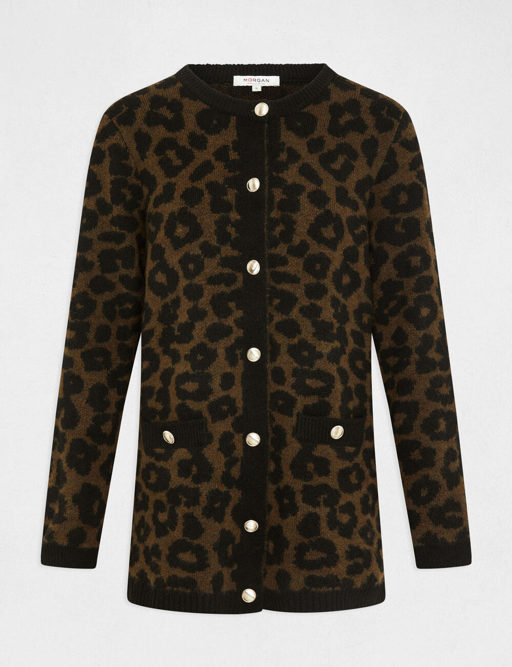 Mid-length cardigan leopard print black women