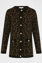 Mid-length cardigan leopard print black women