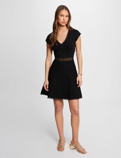 A-line mini knitted dress black women