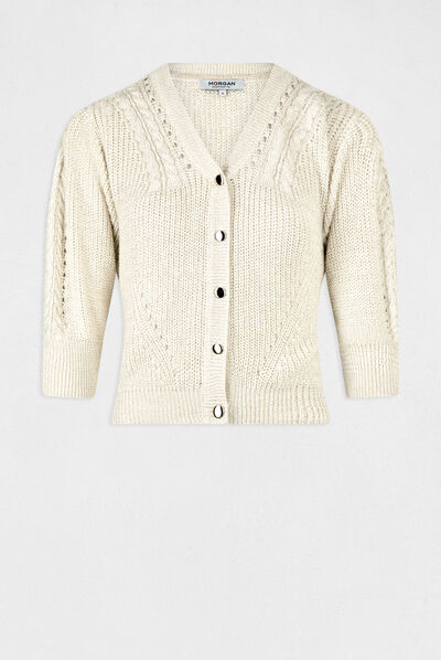 3/4-length sleeved cardigan beige ladies'