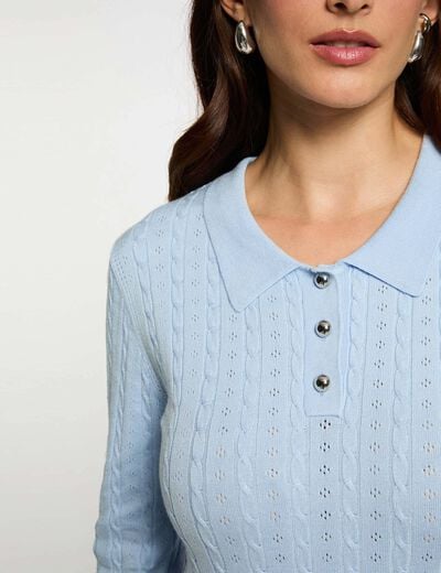 Fitted sweater with polo collar sky blue women