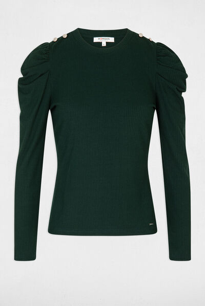 Ribbed long-sleeved t-shirt dark green ladies'