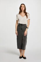 Jupe fendue en jean gris moyen femme