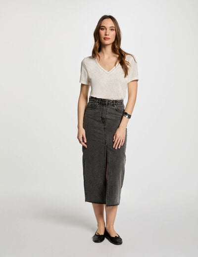 Denim skirt with slit mid-grey women