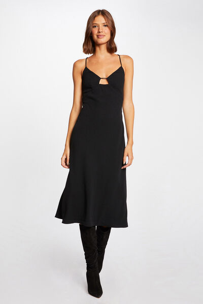 Midi straight dress with lacing black ladies'