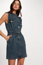 Straight mini denim dress stone wash denim women