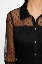 T-shirt manches 3/4 à plumetis noir femme