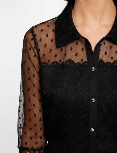 3/4-length sleeved t-shirt dobby spot black women