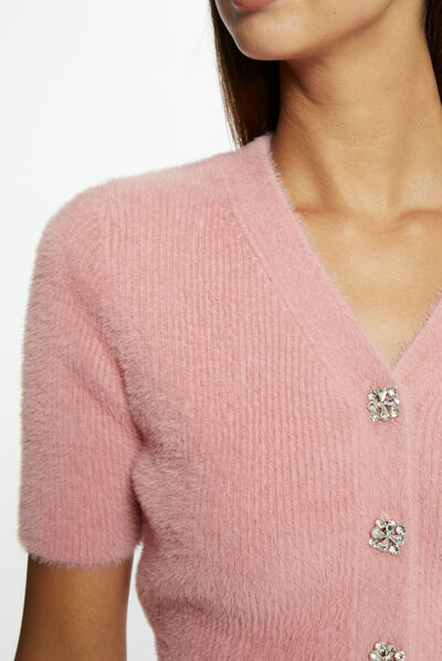 Short-sleeved jumper with buttons pale pink ladies'