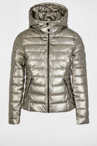 Metallised padded jacket hood gold women