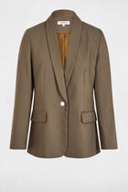 Veste courte col châle vert kaki femme