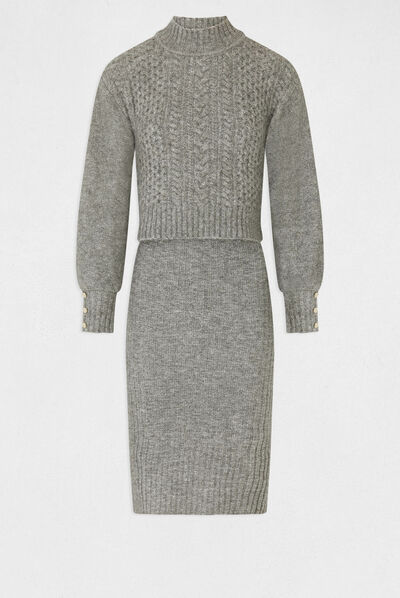 Fitted jumper dress with 2 en 1 effect anthracite grey ladies'