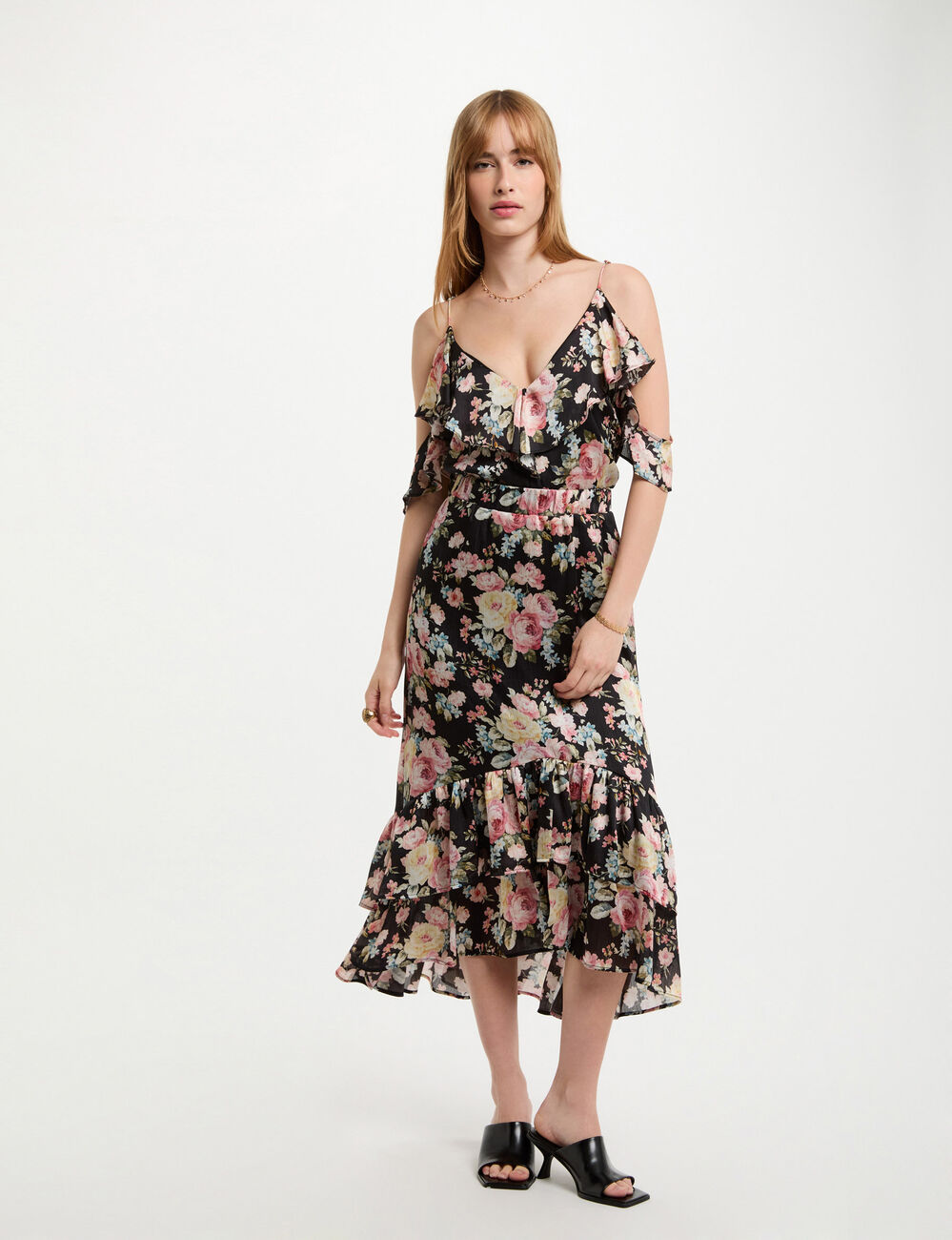 Printed top with ruffles multicolor women