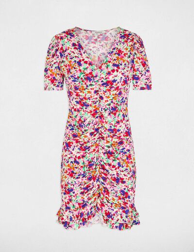 Short dress with puff sleeves multicolor women