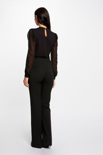 Long-sleeved t-shirt with dobby spot black ladies'