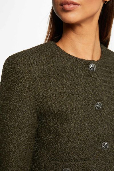 Straight buttoned jacket with round neck dark green ladies'
