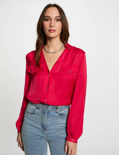 Long-sleeved satin shirt purple women