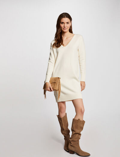 Short straight knitted dress ivory ladies'