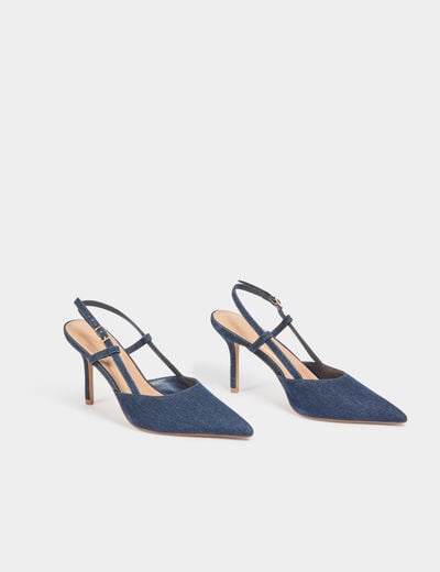 Slingback heels stone wash denim women