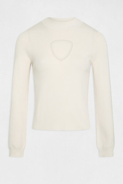 Long-sleeved jumper with opening ivory ladies'
