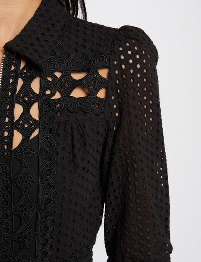 Straight playsuit English embroidery black ladies'
