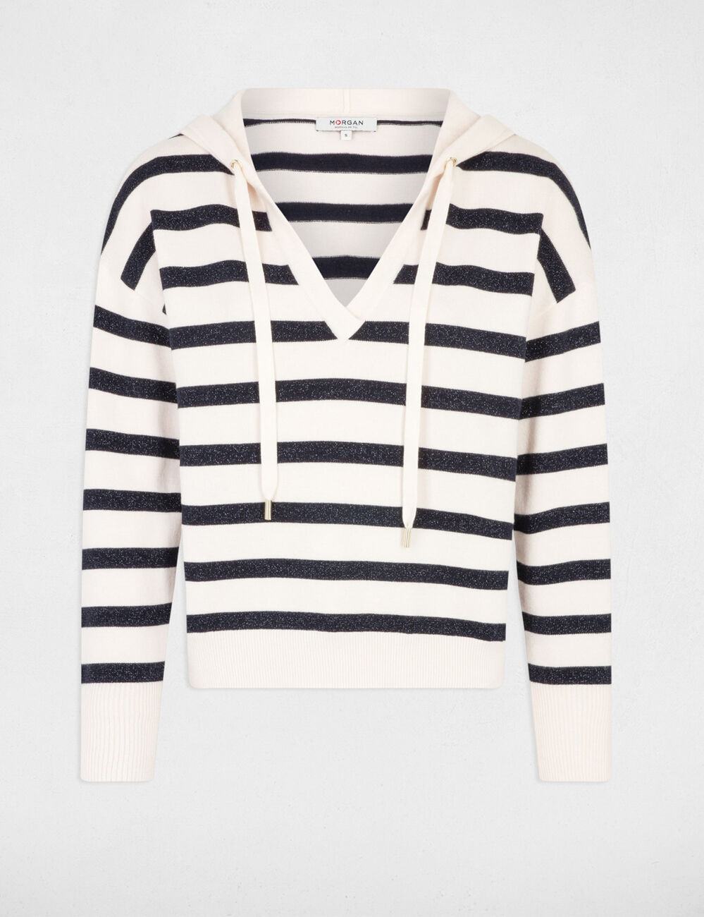 Jumper V-neck and hood ivory women