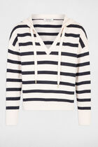Jumper V-neck and hood ivory women