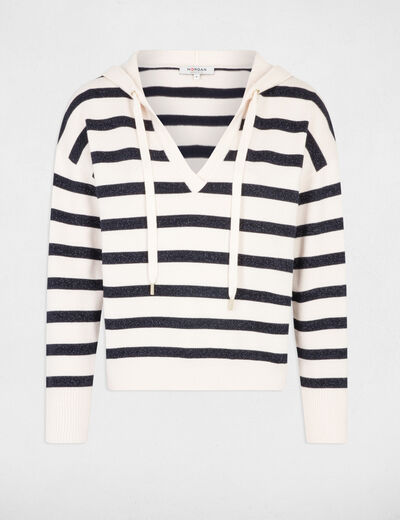Jumper V-neck and hood ivory women