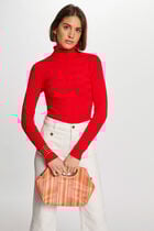 Pull col roulé ajusté rouge femme