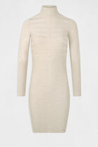 Knitted fitted dress with turtleneck sand women